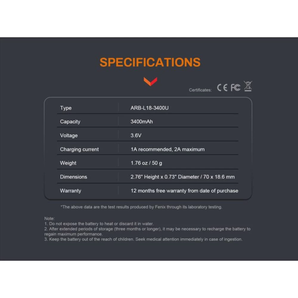 Fenix ARB-L18-3400U 18650 Li-Ion Akku 3,6V 3400 MAh Mit USB 2 Fenix ARB-L18-3400U 18650 Li-Ion Akku 3,6V 3400 MAh Mit USB – Bild 2