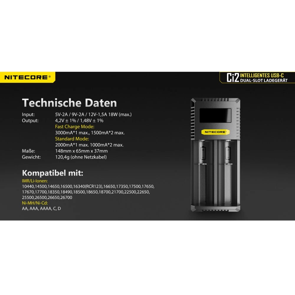 Nitecore Ci2 2-Schacht USB-Ladegerät Mit LCD 4 Nitecore Ci2 2-Schacht USB-Ladegerät Mit LCD – Bild 4
