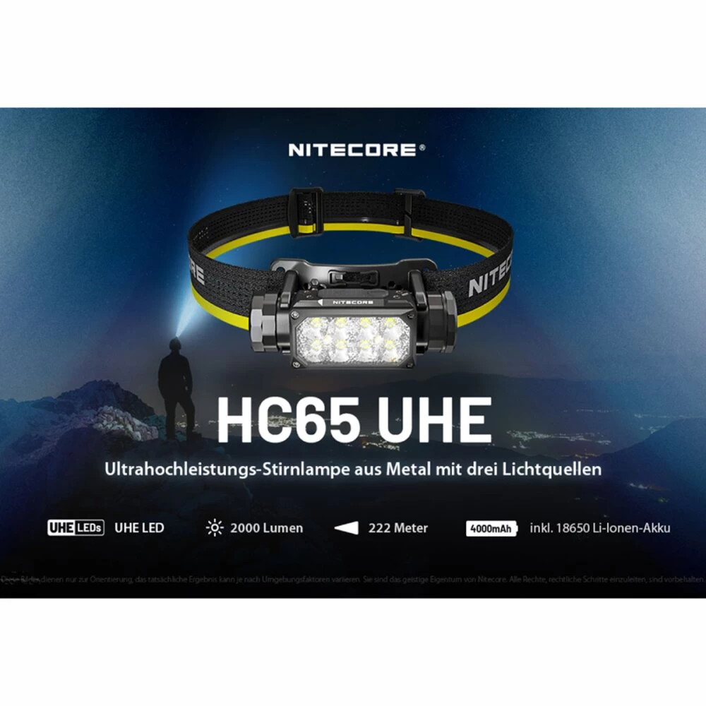 Nitecore HC65 UHE 2000 Lumen - Stirnlampe 2 Nitecore HC65 UHE 2000 Lumen - Stirnlampe – Bild 2