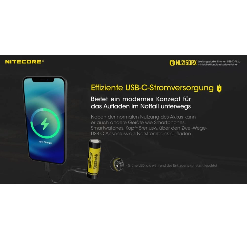 Nitecore NL2150RX 21700 Li-Ion Akku 3,6V 5000mAh Mit Powerbank-Funktion 3 Nitecore NL2150RX 21700 Li-Ion Akku 3,6V 5000mAh Mit Powerbank-Funktion – Bild 3